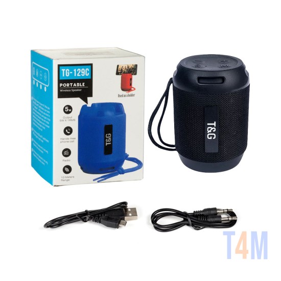 MINI COLUNA BLUETOOTH SEM FIO À PROVA D'ÁGUA T&G TG-129C FM/TF/AUX/USB 400MAH PRETO